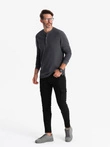 Men's waffle knit neck button-up longsleeve - graphite V3 OM-LSCL-0120