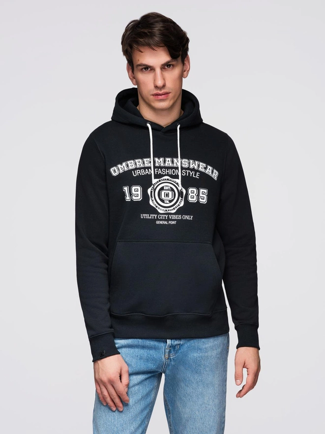 Pánská mikina s kapucí a grafikou - černá V3 B1714