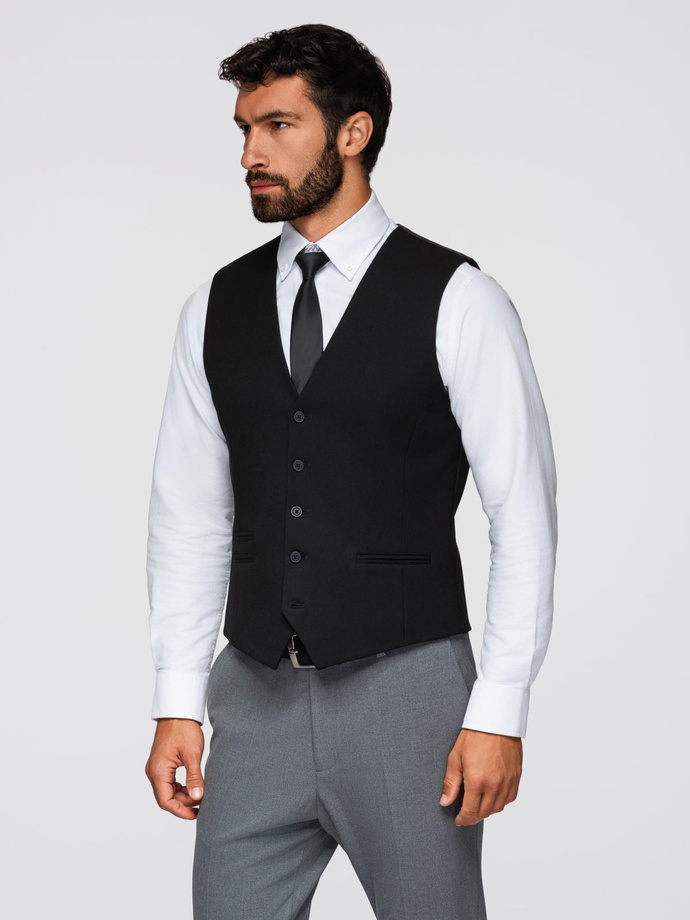 Men's suit vest with classic detailing and lining - black V4 OM-BLZV-0142