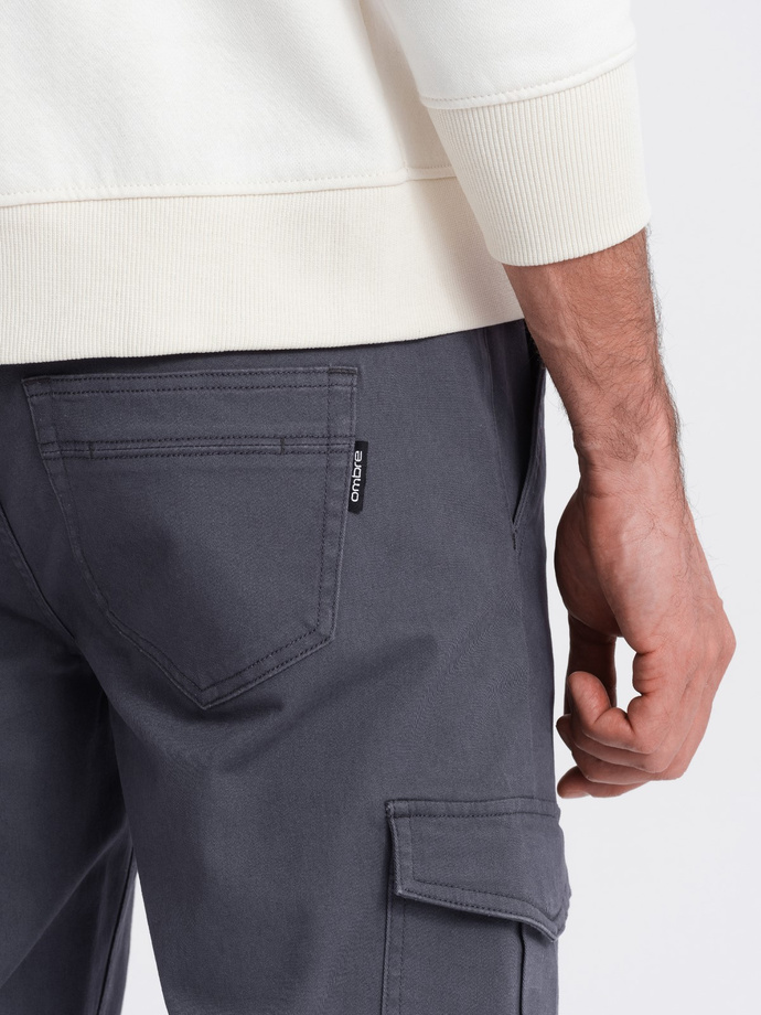 Pánské kalhoty JOGGERY s cargo kapsami na zip - grafitová V3 OM-PAJO-0123