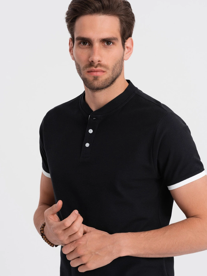 Tricou polo fără guler pentru bărbați - negru V8 OM-TSCT-0156