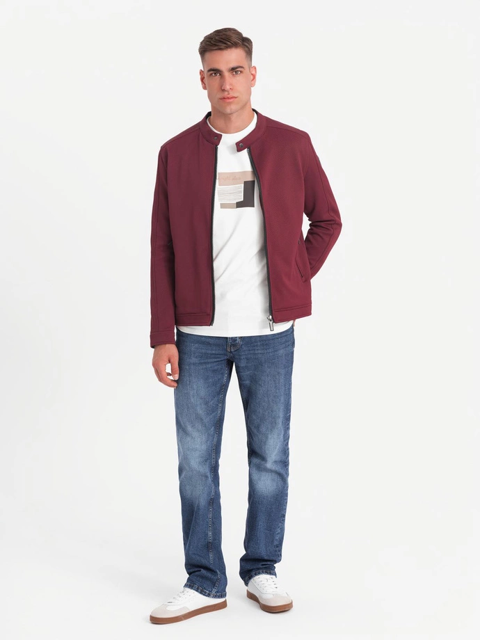 Men's structured fabric biker jacket - maroon V2 C642