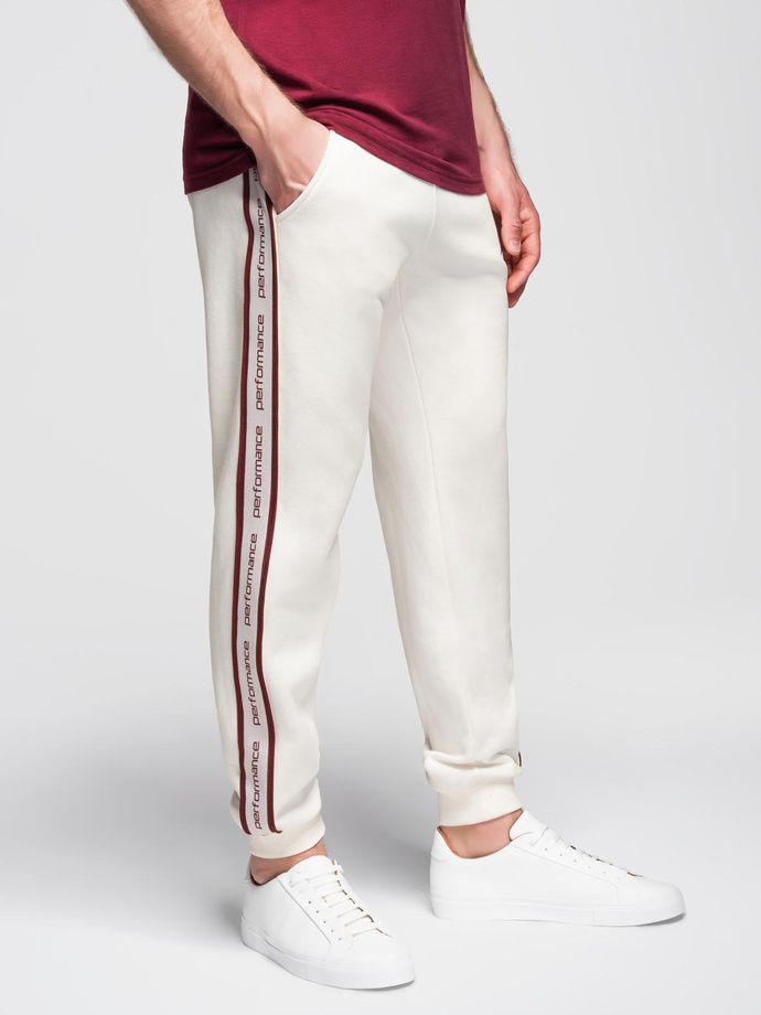 Pantaloni jogger sport pentru bărbați cu bordură - crem V2 OM-PASK-0284