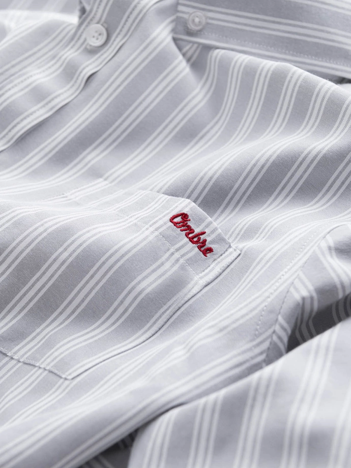 Pánská bílá pruhovaná košile REGULAR FIT s kapsou - šedá V1 OM-SHOS-0171