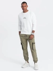 Men's JOGGER pants with zippered cargo pockets - light olive V1 OM-PAJO-0135