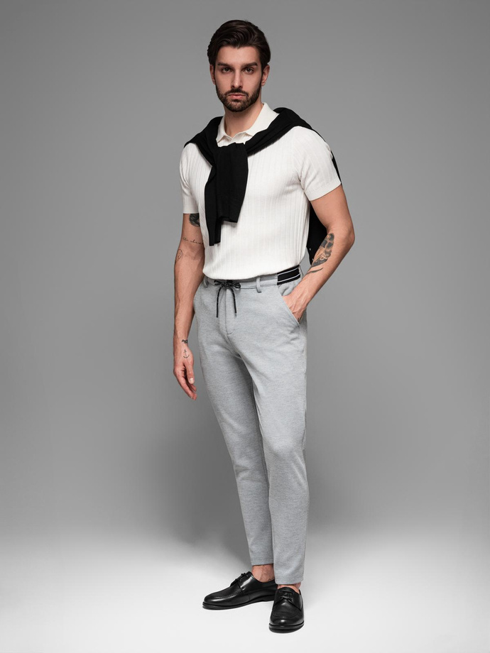 Pantaloni bărbătești tricotați cu talie elastică - gri deschis V1 OM-PACP-0116