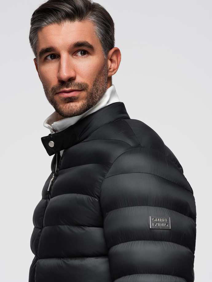 Men's quilted classic jacket with stand-up collar - black V1 OM-JALP-0261