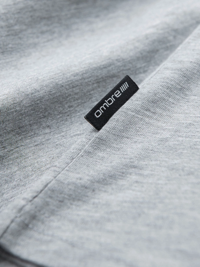 Pánské klasické bavlněné tričko BASIC s výstřihem - šedý melír V16 OM-TSBS-0145