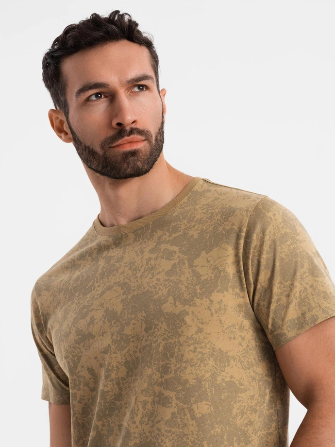Men's patterned cotton short-sleeved T-shirt - olive V3 OM-TSFP-0223