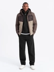 Lightweight colorful men's sports jacket with fleece - beige and dark brown V19 OM-JANP-0194