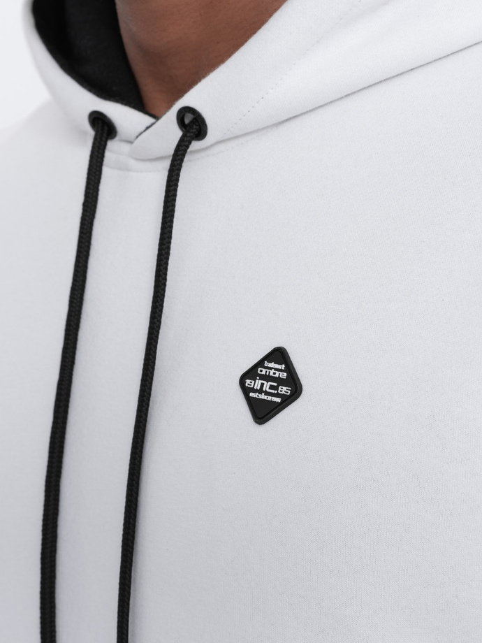 Hanorac cu glugă pentru bărbați cu buzunar cu fermoar - alb V3 OM-SSNZ-22FW-006