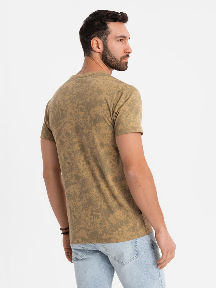 Men's patterned cotton short-sleeved T-shirt - olive V3 OM-TSFP-0223