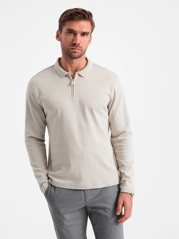 Men's longsleeve with zippered polo collar - ash V2 OM-POLS-0130