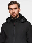 Men's jacket with hood and high collar - black V1 OM-JANP-0222