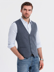 Fitted elegant men's structured knit vest - navy blue V1 OM-BLZV-0147