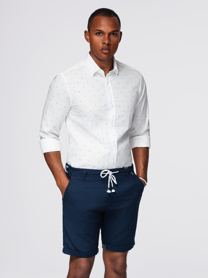 Pánská klasická bavlněná košile SLIM FIT s kotvami - bílá V3 OM-SHCS-0156