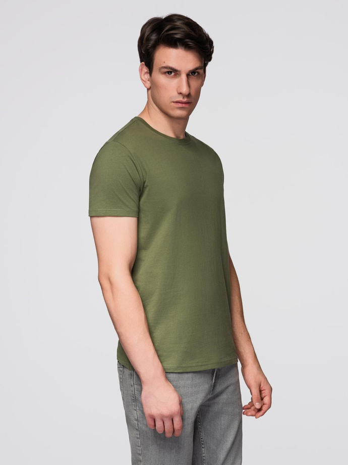 Klasické bavlnené pánske tričko BASIC - khaki V6 OM-TSBS-0236