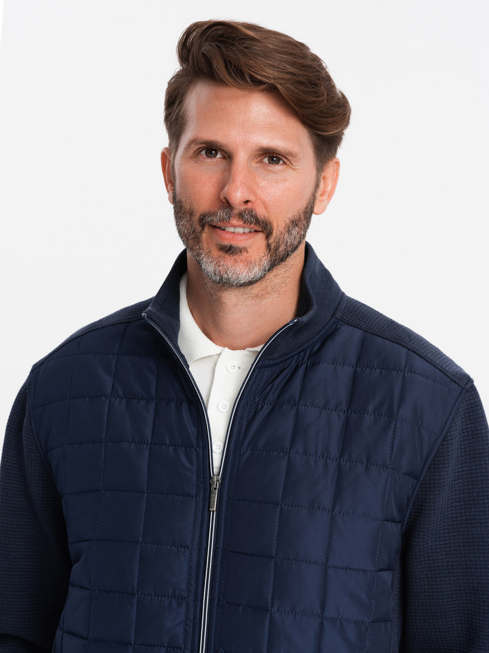 Men's lightweight unzipped jacket with quilted front - navy blue V1 OM-JANP-0193