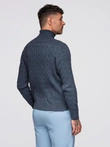Men's turtleneck sweater with checkered weave - navy blue V3 OM-SWTN-0157