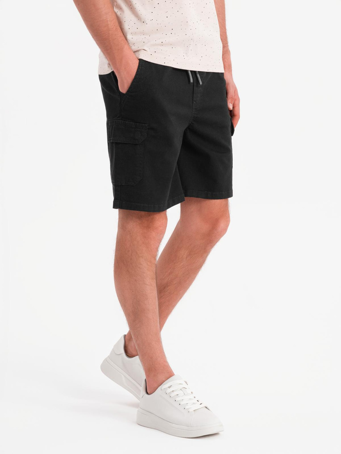 Men's cotton cargo shorts with elastic waistband - black V4 OM-SRCG-0190