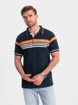 Tricou polo pentru bărbați cu dungi în două tonuri - albastru marin V1 OM-POSS-0127