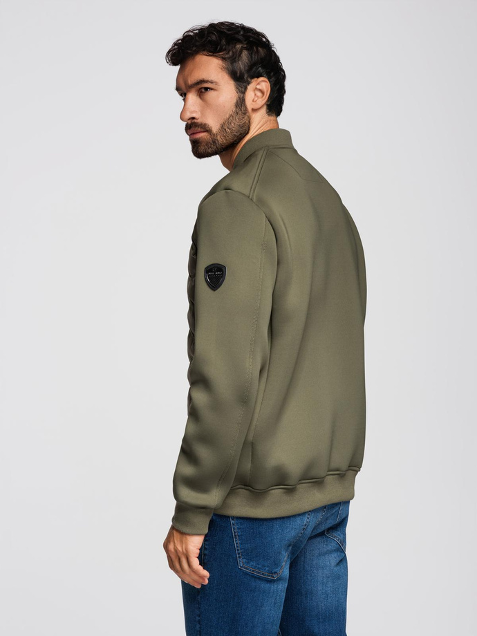 Pánska prešívaná bunda bomber - tmavo olivovo zelená V3 OM-JALP-0141