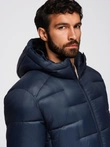 Men's quilted puffer jacket with hood - navy blue V4 OM-JAHP-0235