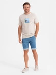Men's denim shorts with rolled up leg - light blue V1 OM-SRDS-0161
