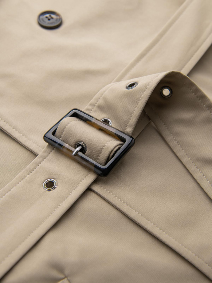 Elegantný pánsky plášť SLIM FIT s opaskom - béžový V1 OM-COSC-0126