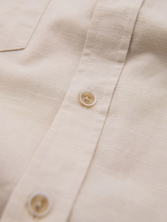 Men's linen shirt with classic collar and pockets REGULAR FIT - cream V3 OM-SHCS-0134