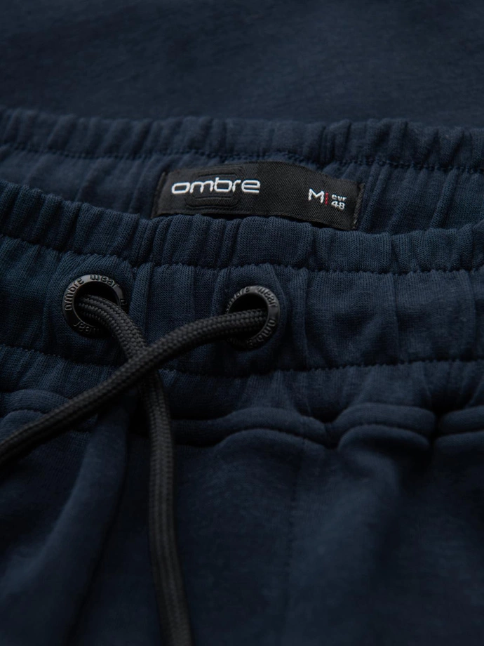 Men's sweatpants with straight leg and rubber details - dark blue V2 OM-PASK-0281