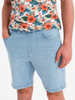 Men's shorts with elastic waistband and wash effect - light blue V1 OM-SRDS-0192
