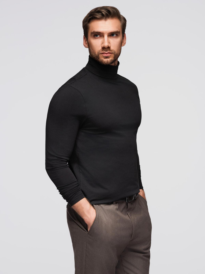 Men's plain turtleneck longsleeve - black V1 OM-LSCL-0130