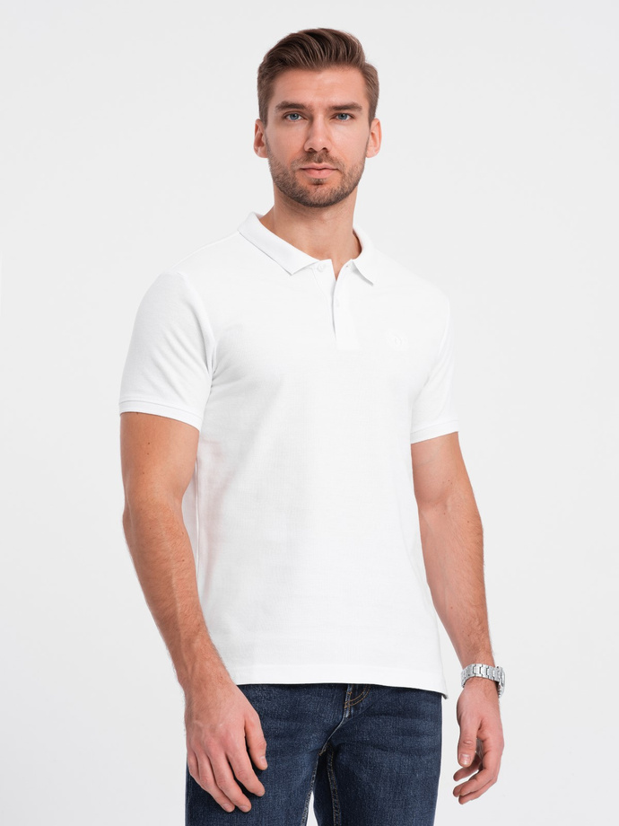Tricou polo bărbătesc din tricot piqué - alb V4 S1374