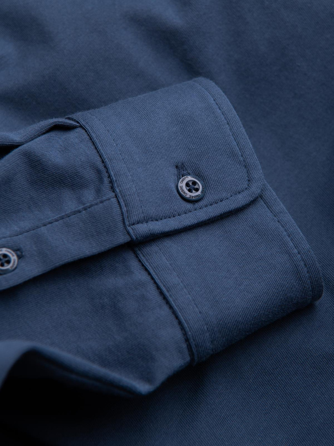 Cămașă bărbătească din bumbac REGULAR din tricot jerseu simplu - albastru V1 OM-SHCS-0138