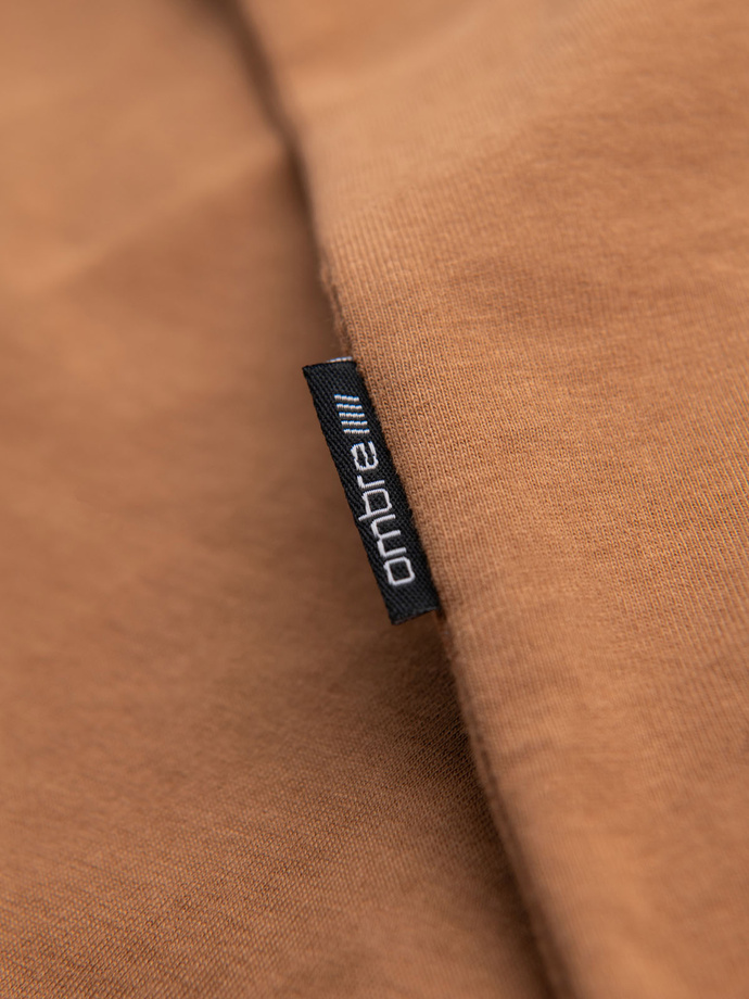 Bumbac clasic pentru bărbați BASIC tricou cu guler în V - maro V10 OM-TSBS-0145