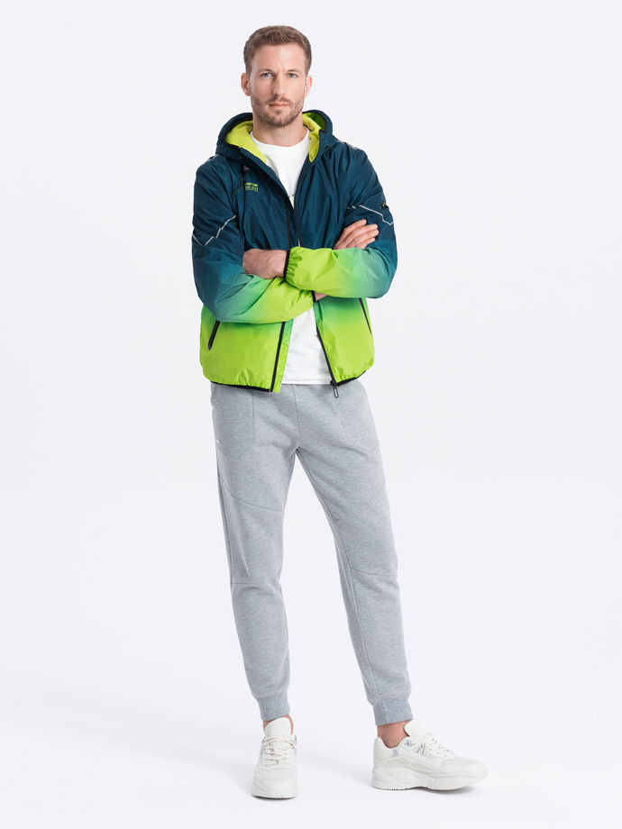 Jachetă sport pentru bărbați cu reflectoare - turcoaz și verde lime V1 OM-JANP-0105