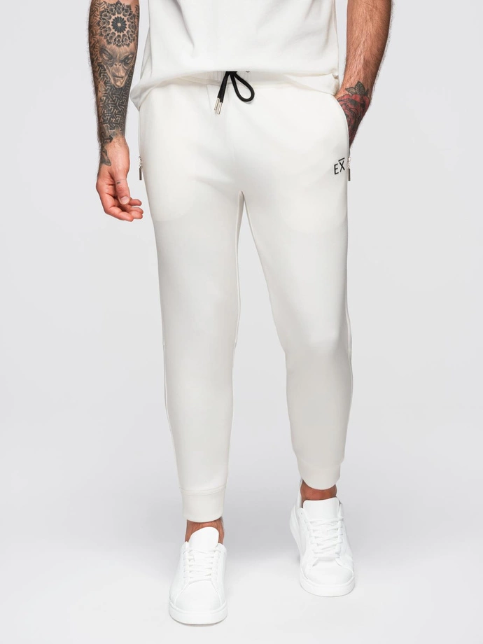 Men's sweatpants joggers with contrasting stripes - black V1 OM-PASK-0229