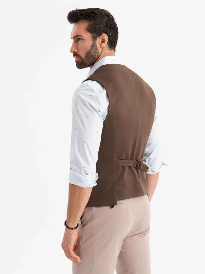 Costum bărbătesc fără revere - caramel V1 OM-BLZV-0112
