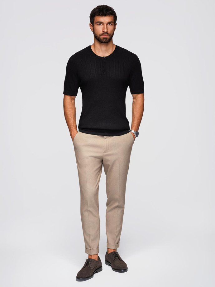 Men's knitted T-shirt with buttons at neckline - black V2 OM-TSCT-0254