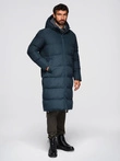 Classic men's long hooded jacket - navy blue V2 OM-JALJ-0269
