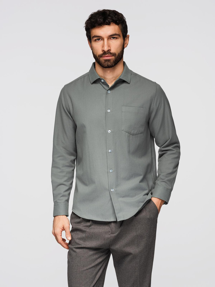 Men's REGULAR FIT shirt with pocket - gray V1 OM-SHCS-0148