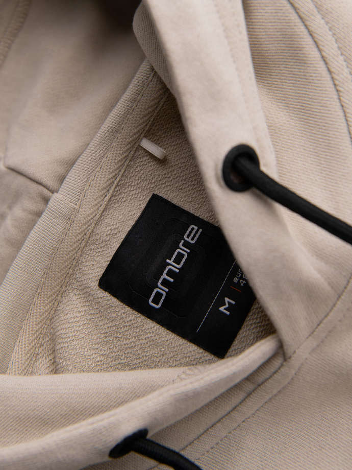 Men's cotton hoodie with contrasting elements - beige V2 OM-SSNZ-0225
