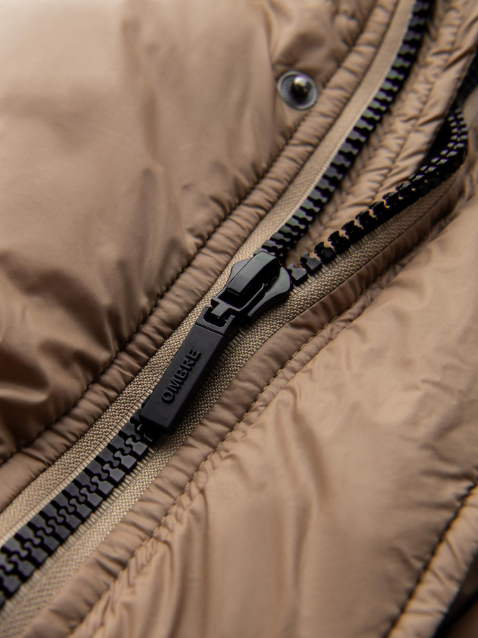 Jachetă puffer lungă pentru bărbați cu buzunare cu fermoar - maro V2 OM-JALJ-0186