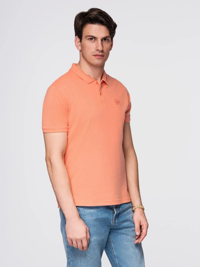 Tricou polo BASIC pentru bărbați BASIC tricot piqué monocolor - piersică V19 OM-POBS-0100