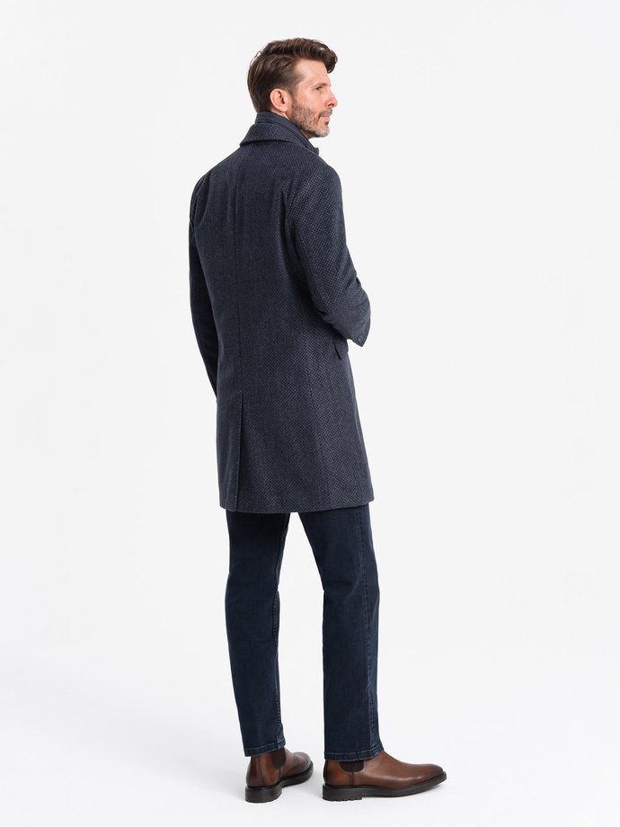Unzipped men's wool coat - navy blue V1 OM-COWC-0121