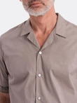 Men's short sleeve shirt with Cuban collar - dark beige V3 OM-SHSS-0168