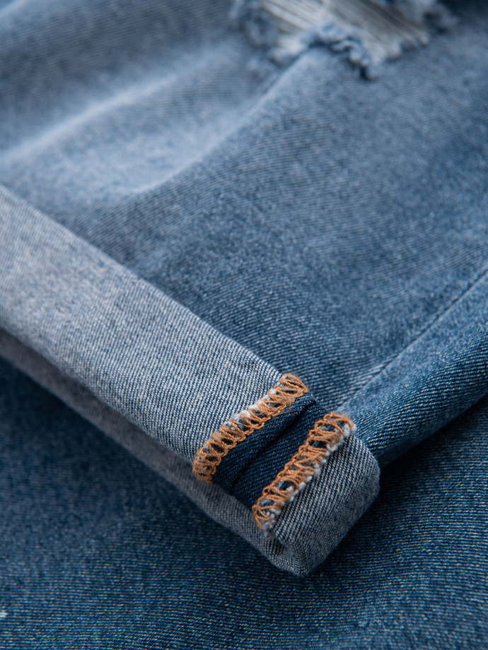 Pánské krátké džínové šortky s roztrhanými nohavicemi - modré V2 OM-SRDS-0186