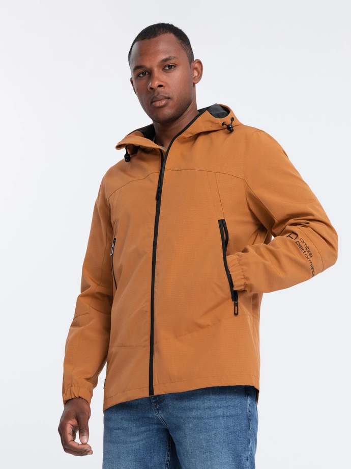 Men's transitional hooded jacket - camel V5 OM-JANP-22FW-005