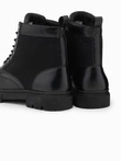 Men's high-top trapper boots with combined materials - black V1 OM-FOBO-0174